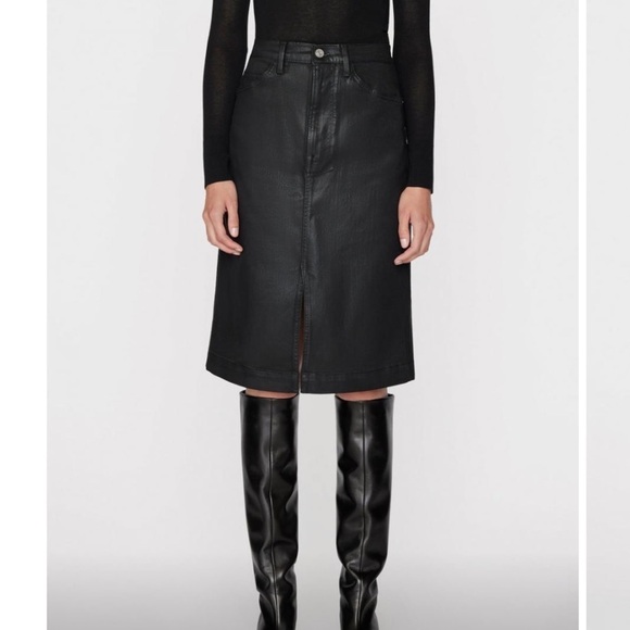 Frame Denim Dresses & Skirts - Frame Black Slit-Front Coated Midi Skirt 25